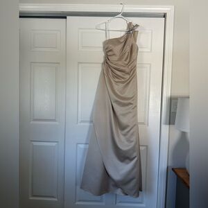 Champagne formal dress one shoulder satin